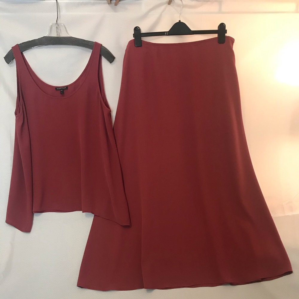 Eileen Fisher silk tank and matching skirt.